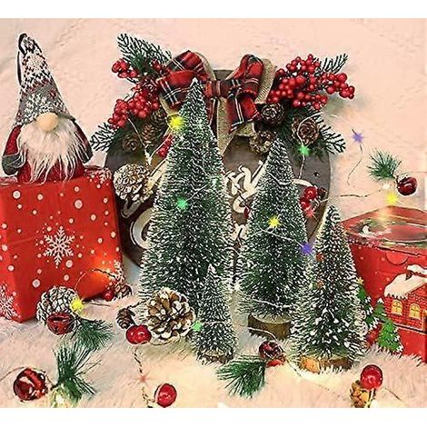 Sapins de Noël artificiels miniatures Dream Loom, lot de 5 sapins miniatures en sisal givré, en forme de goupillon, pour la décoration de table à Noël (Gre (1/4)