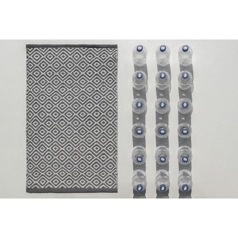 WENKO Tapis de bain Shaki, tapis salle de bain antidérapant, tapis paillasson durable de style Boho fabriqué à partir de bouteille plastique PET recyclée, 100% Polyester, 50x80 cm, beige-blanc (1/5)