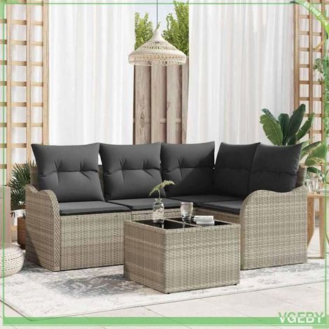 Ensemble de canapé de jardin - FAFEICY - Modulaire - Polyrotin gris - Rangement intégré - Résistant UV et eau (1/5)