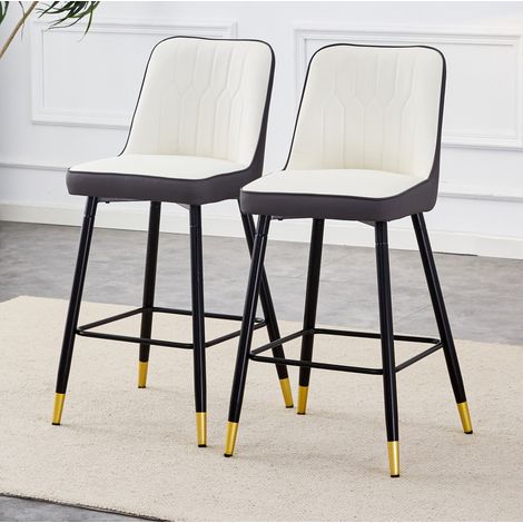 MEUBLIV Lot de 2 tabourets de bar 100 cm blanc/gris foncé – repose-pieds (1/5)