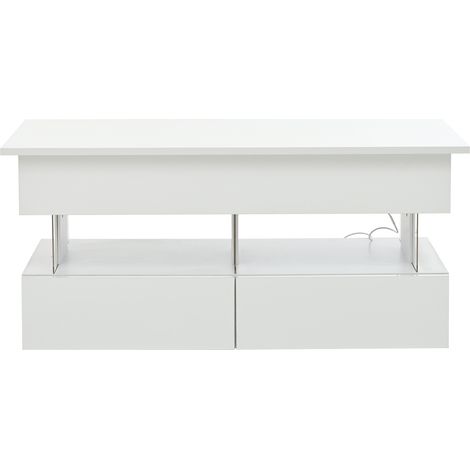 Mesa de centro elevable 100 x 50 x 46 cm blanca en MDF con 2 cajones y hueco oculto (1/5)