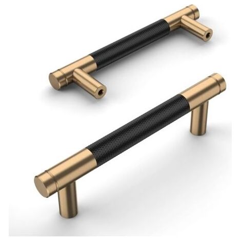Lot de 2 poignées de meuble de cuisine en alliage d'aluminium noir et doré, distance entre les trous de 96 mm, avec vis, adaptées aux tiroirs de bureau (1/5)