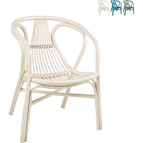 Poltroncina in rattan stile vintage per interno ed esterno Les Bateaux - Bianco