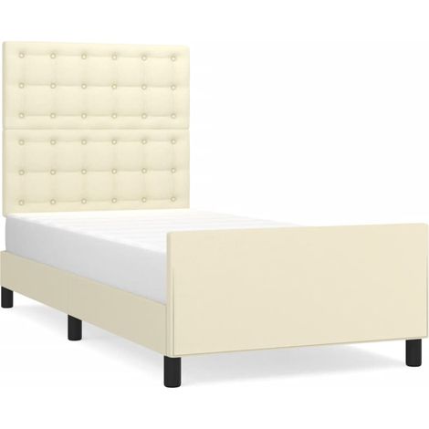 Lit adulte pour 1 personnes avec tête de lit, Structure de lit, Assemblage Facile, Crème 80x200 cm Similicuir OIB9793E (1/5)