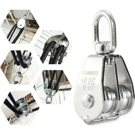 (Argent) M15 Stainless Steel Double Swivel Pulley - 1x Lifting Pulley - pour le levage de cordes sur les bateaux ou les yachts (1/3)