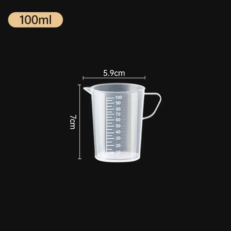 Gobelet doseur (100 ml) en plastique transparent, bécher de laboratoire gradué, récipient de mesure pour liquides, idéal pour la cuisine et la pâtisserie. (1/5)