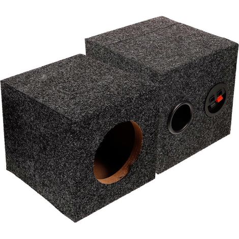 Caisson de basses simple, format carré, couleur noire, matériaux bois et mousse, pour audio domestique (paire)
