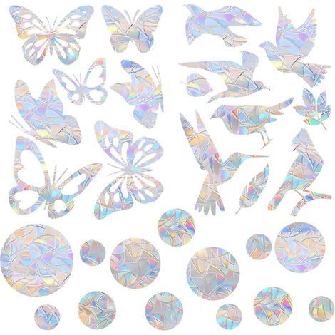 Lot de 42 autocollants de fenêtre prisme - Protection contre les oiseaux - Anti-collision - Pour fenêtre - Arc-en-ciel - En PVC hautement transparent - Empêche les coups d'oiseaux sur les (1/5)