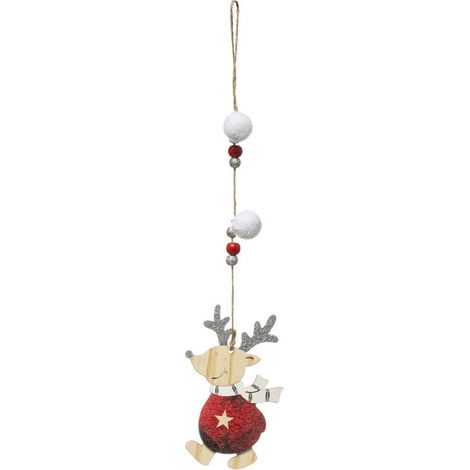 Paris Prix - Sujet De Noël Renne étoile 35cm Rouge & Beige