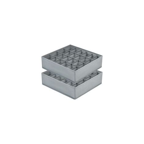 Organiseurs de Tiroir pour Chaussettes - Lot de 2 Séparateurs de Tiroirs Organiseur de Sous-Vêtements Pliables avec 24 Compartiments, Boîtes de Rangement pour Vetements, Culotte, Gris