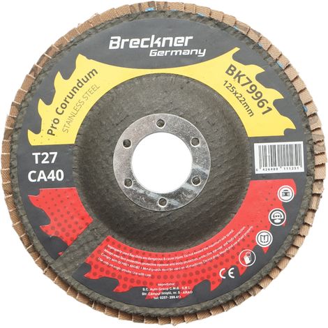 Disco lamellare abrasivo al corindone T27 CA40, 125x22mm per levigatura/lucidatura di acciaio inossidabile e metallo Breckner Germany