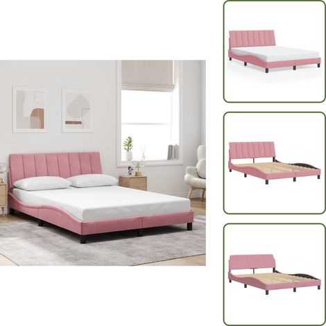 Cuscino testiera - vidaXL Giroletto senza Materasso Hanko Rosa 140x200 cm in Velluto - Letto rosa