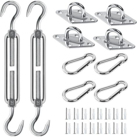 RHG Kit de Fixation pour Voile D'ombrage, Acier Inoxydable Soleil Voile D'ombrage Kit de Fixation pour Triangle et Carré, Rectangle, du Soleil Voile D'ombrage Accessoires de Fixation (1/5)