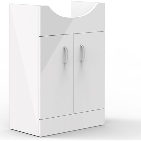Acezanble Under Sink Bathroom Storage Cabinet High Gloss White Vanity Unit Free Standing Furniture Cupboard with 2 Doors, Shelf and Handles, 530x305x781mm