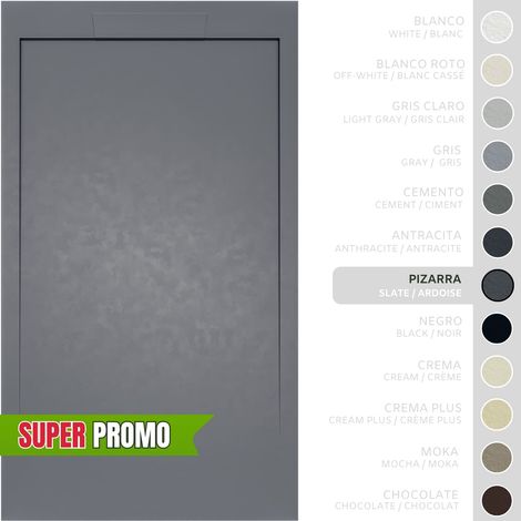SOULBATH Plato de Ducha Extraplano Antideslizante – Resina Gel Coat - Textura Liso/Piedra – PIZARRA - 160X70 - Extraplano 3cm - Incluye Válvula desagüe y Rejilla integrada mismo color (1/5)