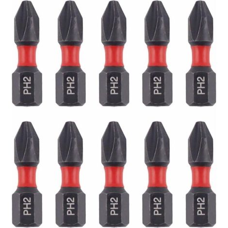Bull Bits 25 mm PH2 Schlagschrauber-Bit-Set (10-teilig) – Phillips 2, Shock Zone, S2-Stahl, Torsion Zone