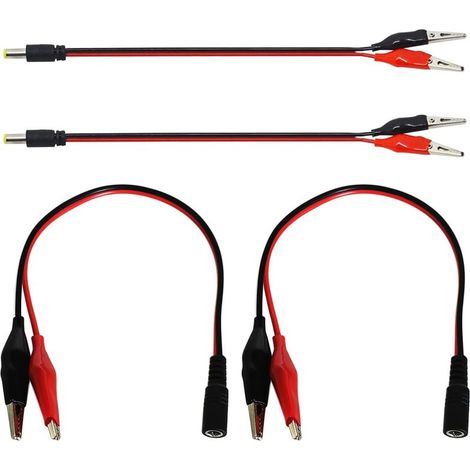 Lot de 4 Câbles Adaptateur Secteur 5,5 x 2,1 mm Câble d'alimentation Jack mâle DC à Pince Crocodile, 5.5 2.1 à Double Pince Crocodile (DC mâle + Femelle) (1/5)