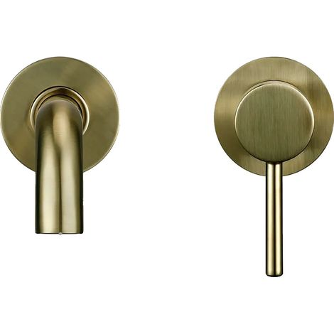 Grifo mural para lavabo, estilo contemporáneo, 26 cm, acabado en oro cepillado. (1/2)