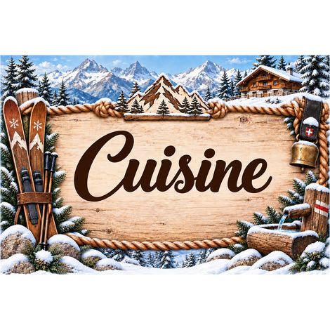 Plaque Cuisine 20 x 15 cm aluminium décor montagne chalet ski (1/2)