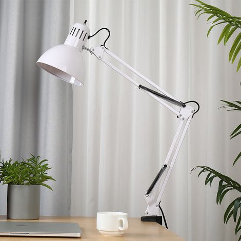 Lampe de bureau LED extra longue en fer pour le travail, le bureau et la maison, blanche, norme européenne, E27, sans ampoule (1/5)