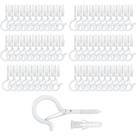 Ganchos de techo atornillables para colgar plantas, guirnaldas de luces exteriores, para patios, paredes y techos de madera, paquete de 60 unidades, color blanco. (1/5)