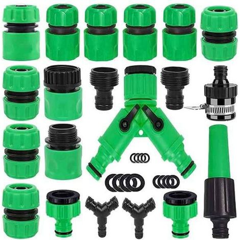 Juego de accesorios para manguera de jardín para lavado de autos, tubo telescópico, boquilla de conexión rápida y pistola rociadora de chorro recto, color verde.