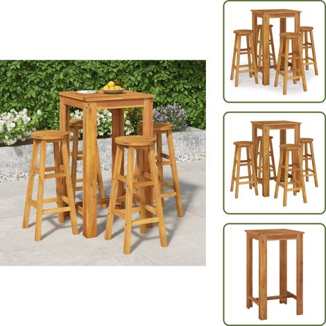Ensemble de bar de jardin 5 pcs bois d'acacia solide - Meubles De Jardin - Salon De Jardin - Set De Bar Extérieur - Table De Bar - Chaises De Bar