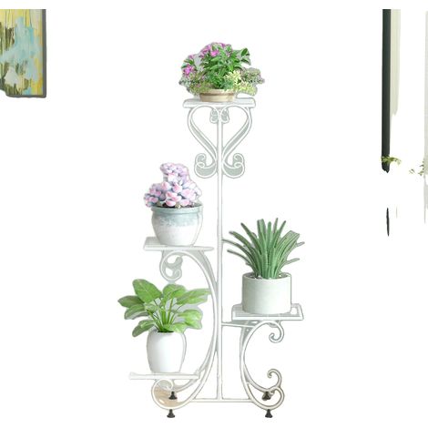 Étagère à Plantes, 4 Niveaux, Construction en Fer Robuste, BLANC (1/2)