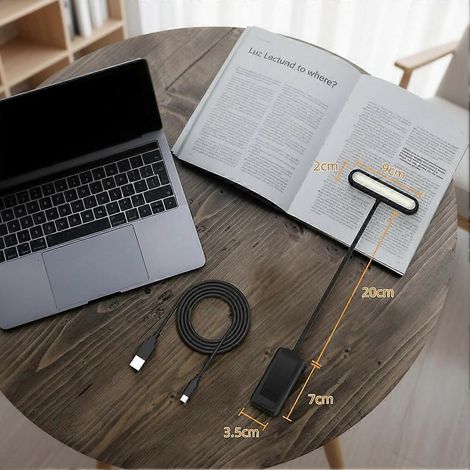 Lampe de lecture LED à pince, lampe de bureau, USB 1000 mAh, noire, rechargeable, lampe de bureau/de chevet d'intérieur. (1/5)