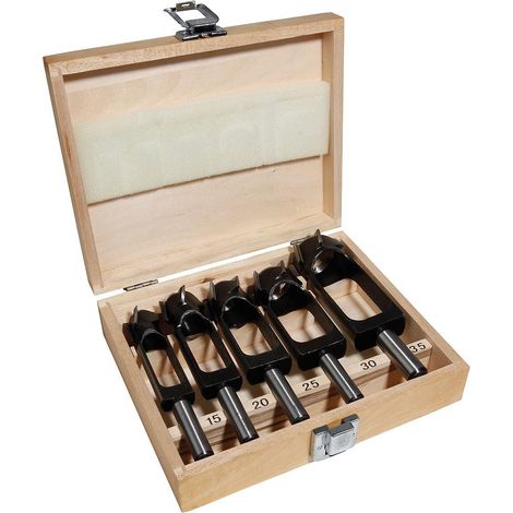 Coffret de 5 mèches à bouchonner HSS – Diamètre 15-20-25-30-35 mm – Précision pour bois tendre et dur – Pour perceuse portative et stationnaire – Mecabois