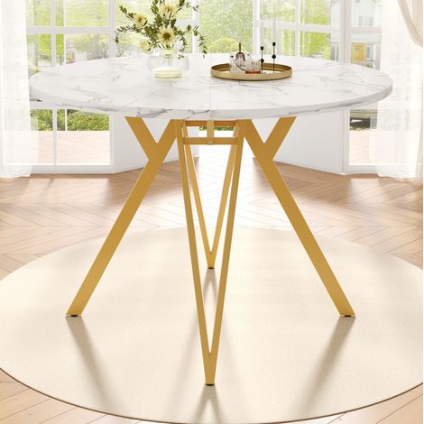 MEUBLIV Tavolo da pranzo rotondo 100x100x76 cm dorato, piano effetto marmo, senza materasso (1/5)