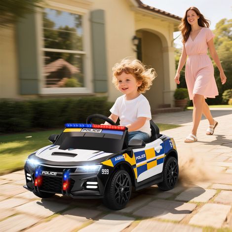 Voiture électrique de police enfant 12V, double moteur, télécommande, USB, MP3, musique & klaxon, multicolore (1/5)