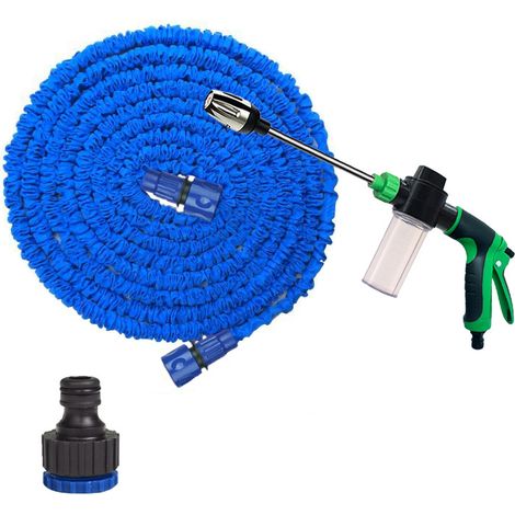 Tubo da giardino estensibile da 7,5 m (25 piedi) - Pistola a stantuffo con serbatoio per schiuma, kit completo (blu e verde)-lsw (1/3)