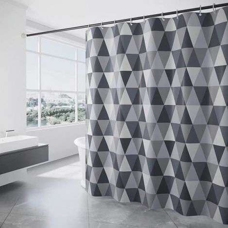 Rideau de douche - Noname - Triangle - Polyester - 180x200cm - 12 crochets inclus (1/5)