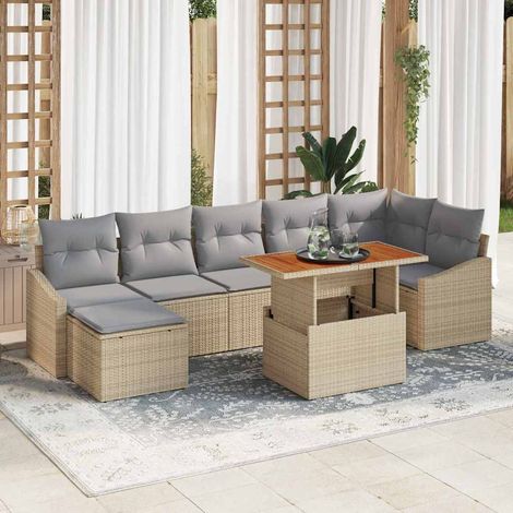 Garten Essgruppe mit Kissen 8 pcs Beige und Grau