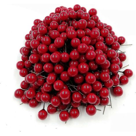 Baies de houx artificielles, baies décoratives de 10 mm sur fil de fer pour sapin de Noël et couronnes (loisirs créatifs), 100 pièces (1/4)