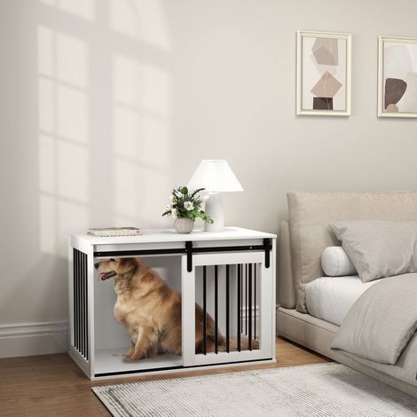 Cage pour chien avec porte coulissante, ventilation, panneaux de particules et acier, 98 x 58 x 61 cm, noyer