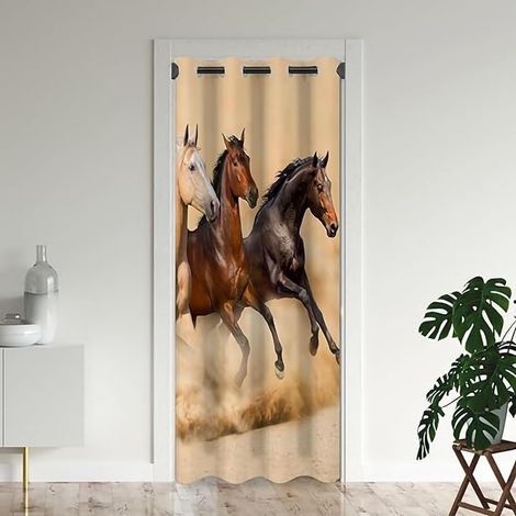 imprimé Cheval 3D Animaux Rideau de Porte Cheval Rideau Occultant Isolant Thermique Cheval Brun Rideaux occultants à œillets Noir Kaki Rideaux de Chambre 86x203 cm - 86 x 203 cm (LxH) (1/5)