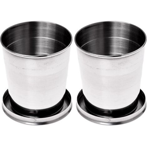 Lot de 2 gobelets pliables – Acier inoxydable – 250 ml – Couvercle – Voyage et camping (1/5)