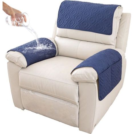Ensemble de 3 coussins d'accoudoirs - Housse d'accoudoir de canapé - Housse d'accoudoir de fauteuil - Housse d'appui-tête - Protection rembourrée antidérapante pour meubles (38 cm x 57 cm) - Bleu mari (1/5)