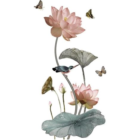 1 Set Lotus Wall Sticker, Autocollant Mural Pour La Décoration, Le Salon Et Les Autocollants Muraux De Chambre, Motifs Muraux Sur Le Mur, Autocollant De Couloir. (1/4)