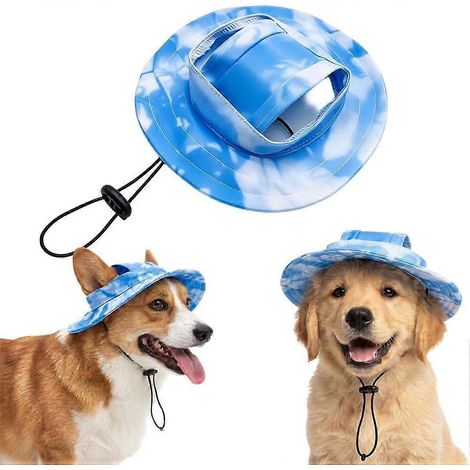 Casquette baseball bleue grande taille pour chien, coton respirant, trou pour oreilles, cordon réglable pour l'été (1/5)