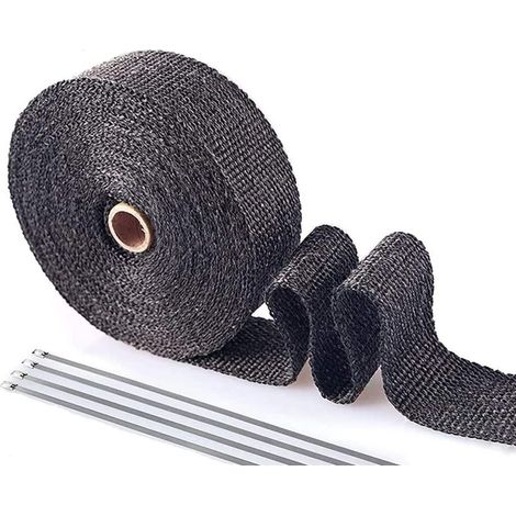PACEWALKER Bande Thermique Echappement 2.5CM x 5M Isolant Thermique Bande avec 4 Attaches en Acier Inoxydable pour Ruban d'isolation Thermique de Collecteur d'échappement de Moto(Noir) (1/5)