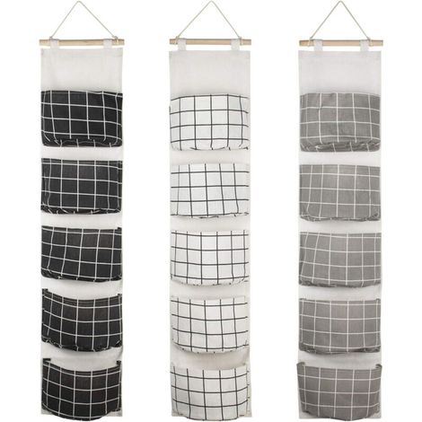 YMYNY 3er-Pack hängende Aufbewahrungstaschen mit 5 Taschen, Aufbewahrungstasche aus Stoff zur Wandmontage (1/4)