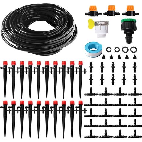 66 Pièces 4/6 mm Kit d'irrigation Goutte, 15m Tuyau d'irrigation, Systeme Irrigation, avec Raccords Cannelés Droits, Connecteurs en T, Bouchons d'extrémité, pour Jardin, Plantes (1/5)