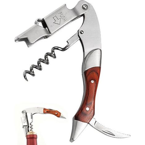 Tire-bouchon 3-en-1 multifonction, ouvre-bouteille avec couteau de sommelier, accessoire pour vin et bière, design pratique, marron et argent (1/5)