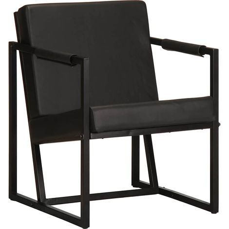 vidaXL Fauteuil noir cuir véritable (1/5)