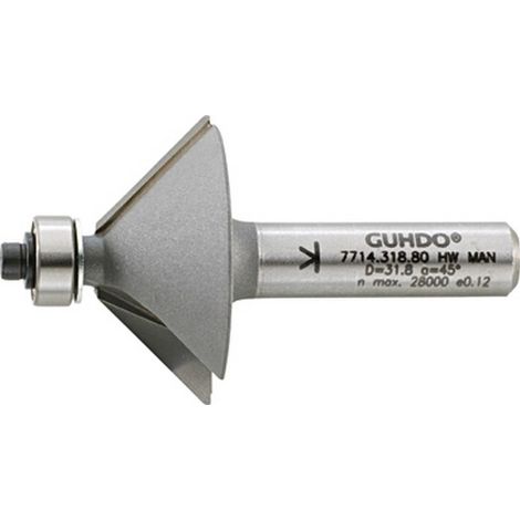 Fresa de chafláner, herramienta de madera, Ø : 31,8 mm, ángulo 45 °, Largo útil 12,7 mm, Largo total : 54,5 mm