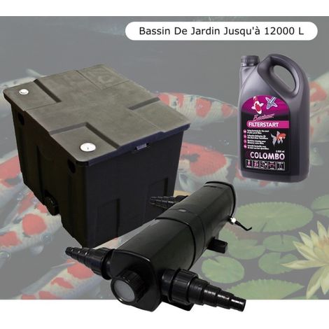 Filtre Bassin + Clarificateur UV Stérilisateur 18W, + Bactéries 2500 ml Bassin De Jardin Jusqu'à 12000 Litres