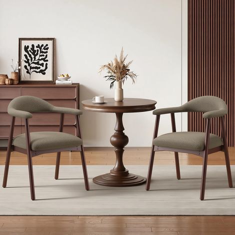 Lot de 2 chaises de Salle à Manger avec accoudoirs, Chaise rembourrée en Tissu Dossier incurvé et Pieds en Bois, Style Moderne des années 50 pour Cuisine et Salle à Manger, Camel (1/5)